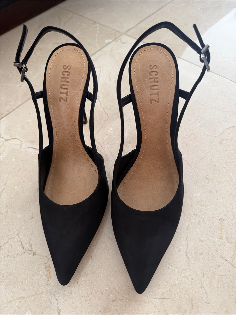 SCHUTZ Black Pointed Slingback Heels